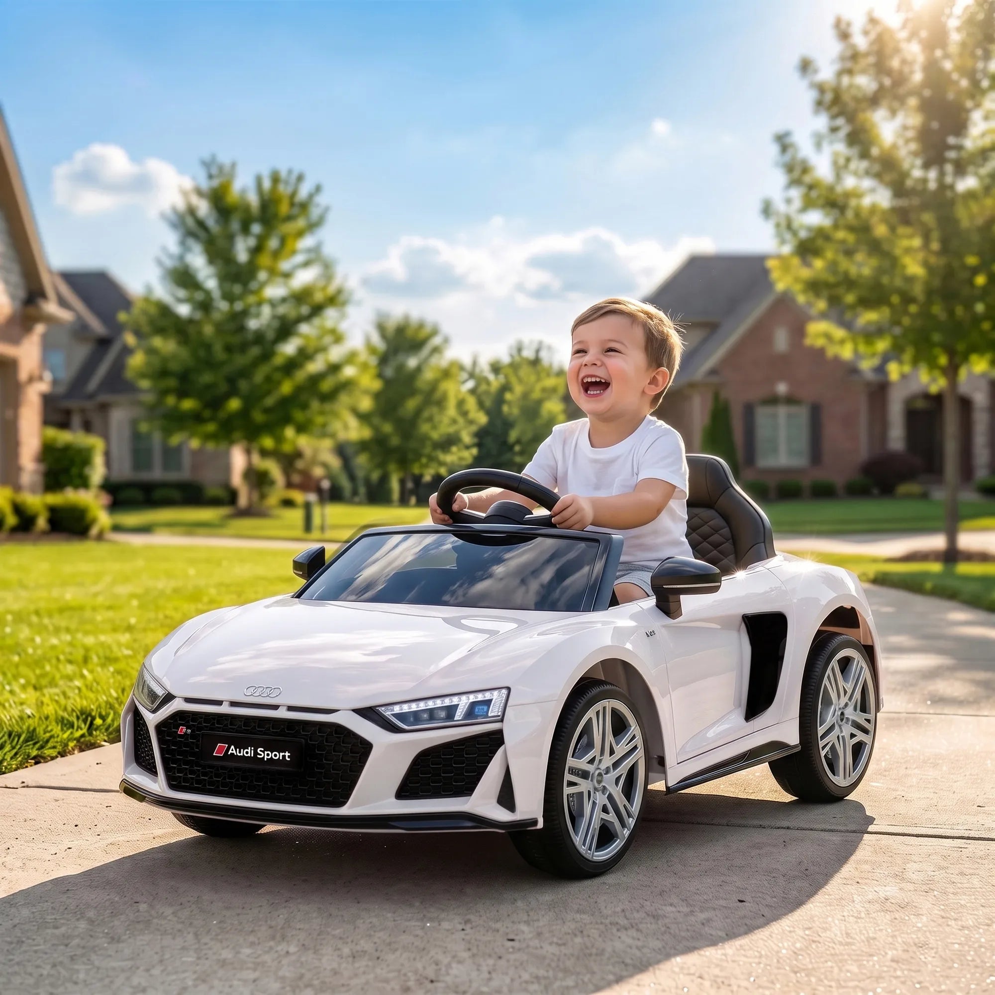 Vaikiškas elektromobilis Audi R8 Spyder, 10,8 V, su nuotolinio valdymo pulteliu, baltas