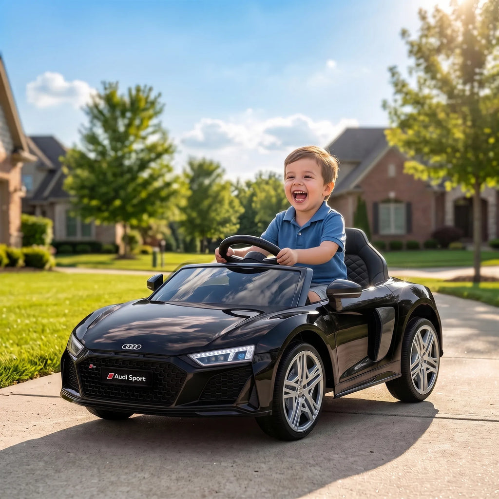 Vaikiškas elektromobilis Audi R8 Spyder su nuotolinio valdymo pulteliu, nuo 3 metų, juodas