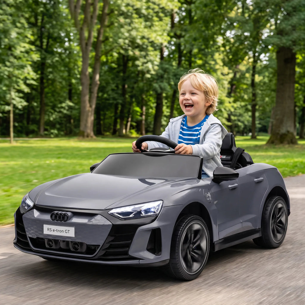 Vaikiškas elektromobilis Audi RS e-tron GT su nuotolinio valdymo pulteliu, 3-5 metų vaikams, pilkas