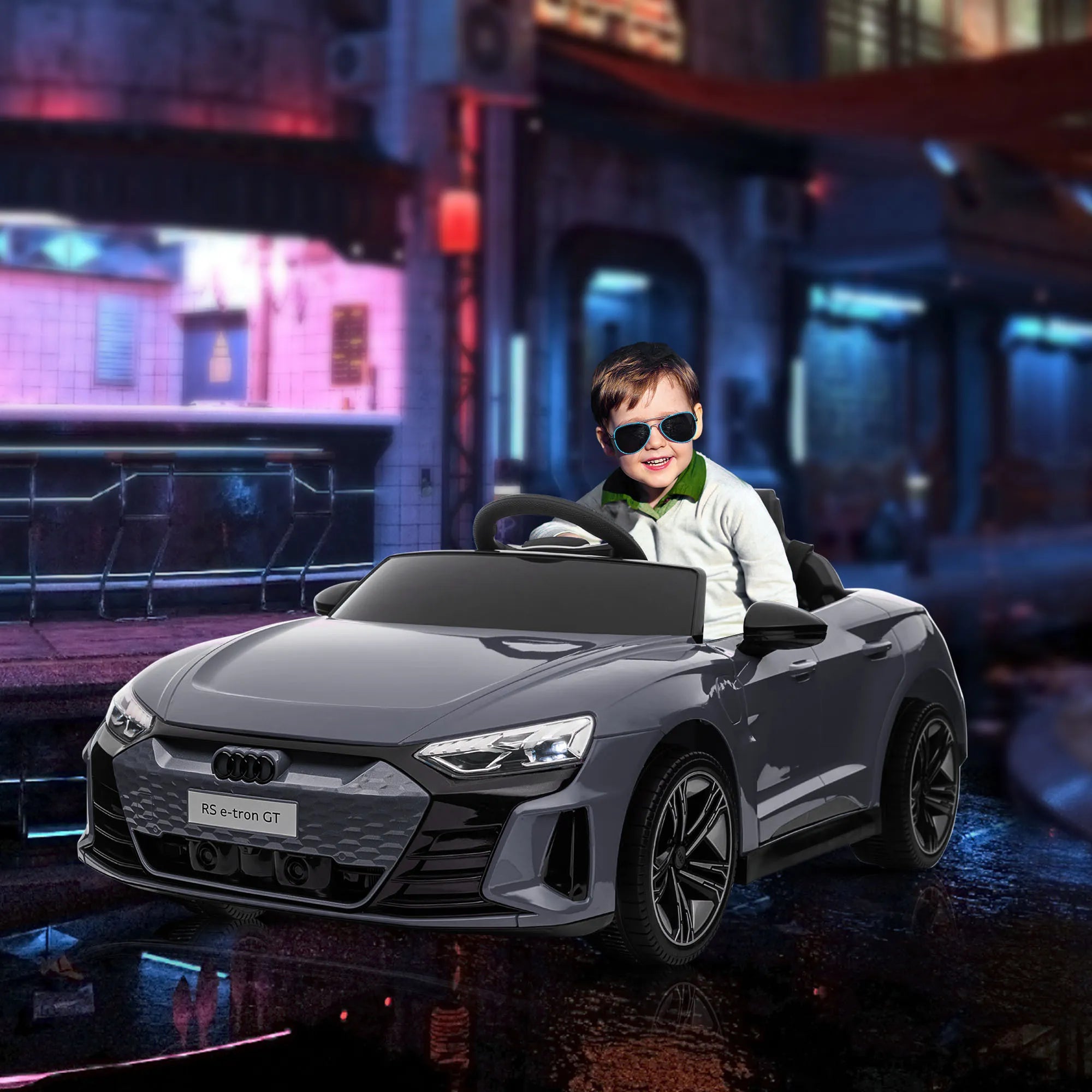 Vaikiškas elektromobilis Audi RS e-tron GT su nuotolinio valdymo pulteliu, 3-5 metų vaikams, pilkas