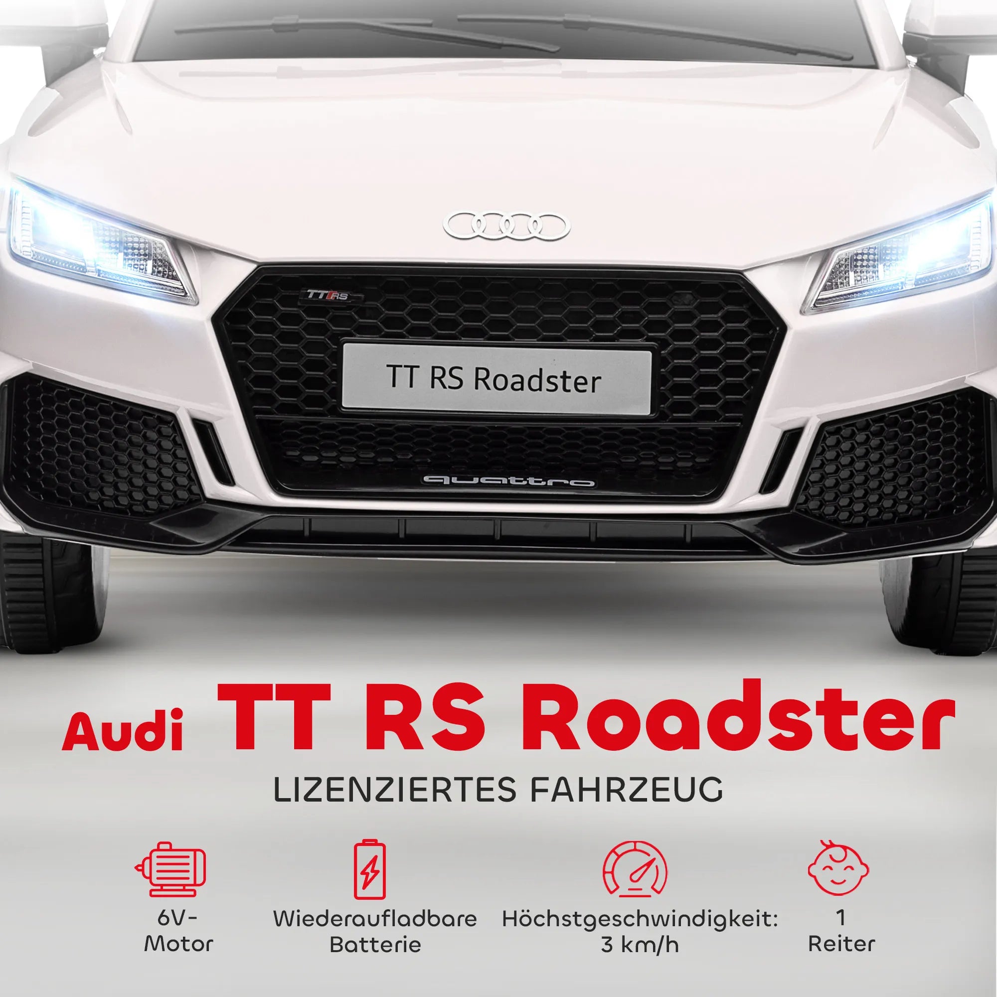Vaikiškas elektromobilis Audi TT RS 3-5 metų vaikams, baltas