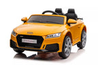 Vaikiškas elektromobilis Audi TT RS Roadster, 12 V, 2x45W, su saugos diržais ir atidaromomis durimis, geltonas