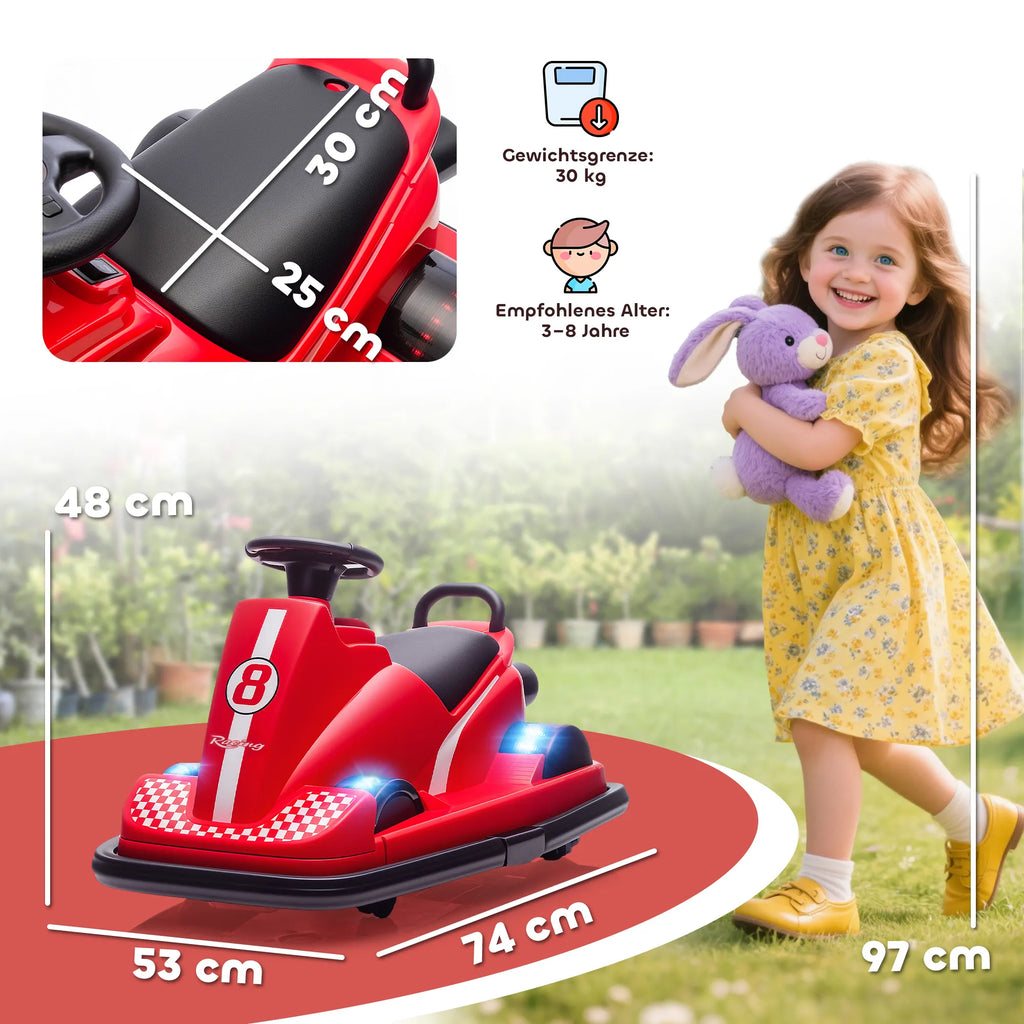Vaikiškas elektromobilis-automodromas 360°, 3–8 metų vaikams, raudonas
