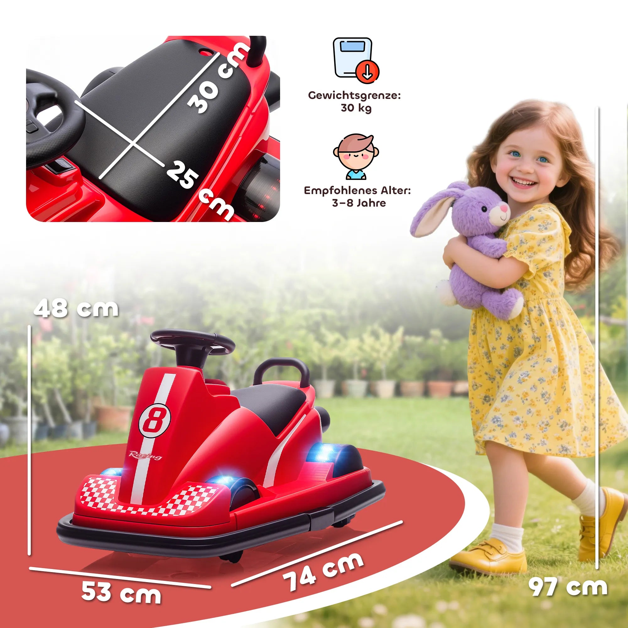 Vaikiškas elektromobilis-automodromas 360°, 3–8 metų vaikams, raudonas