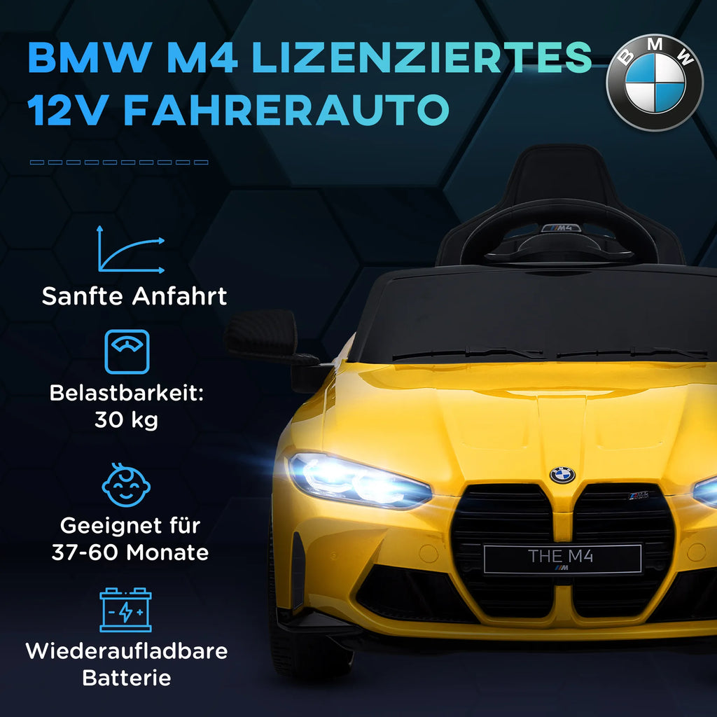 Vaikiškas elektromobilis BMW M4, 3–5 metų vaikams, geltonas