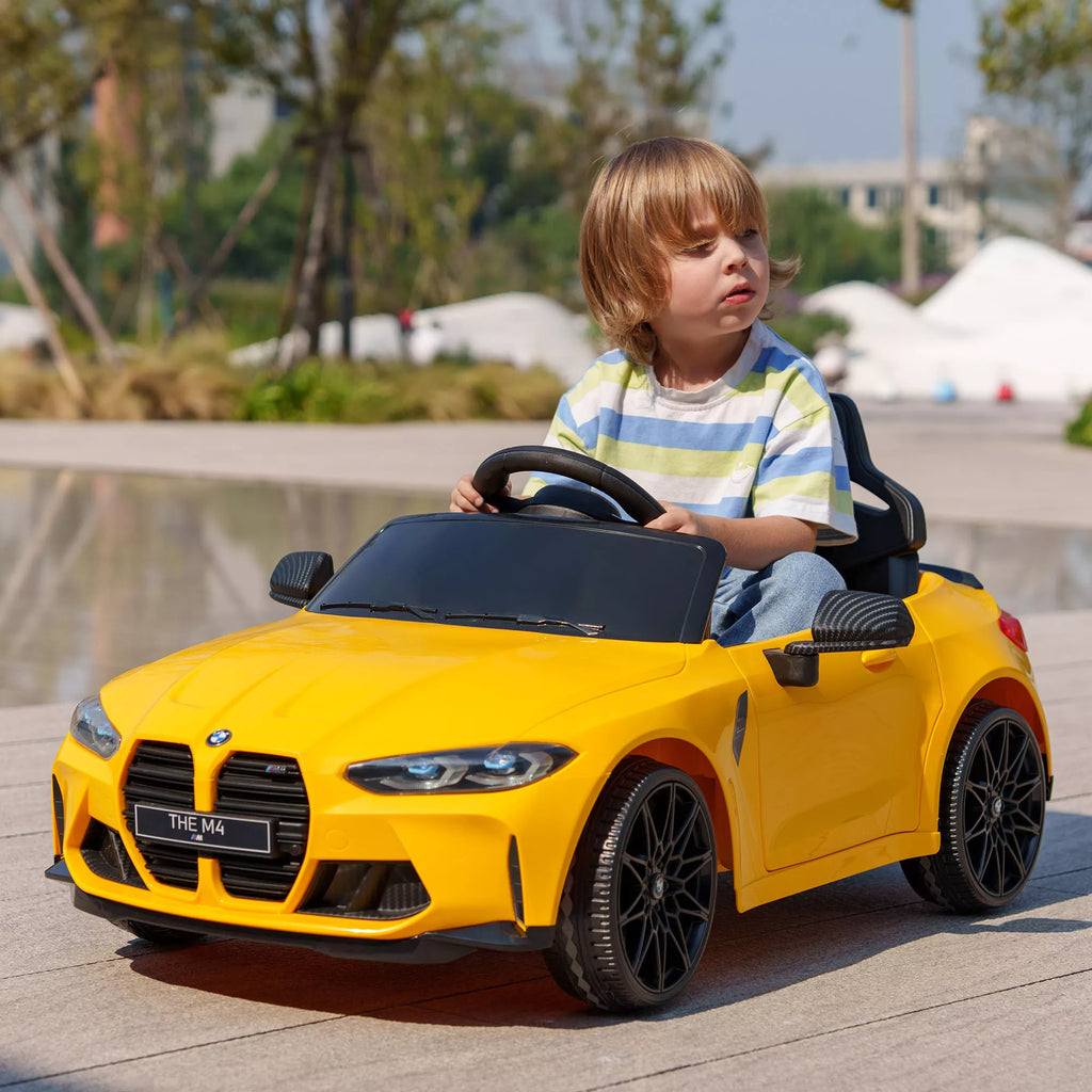 Vaikiškas elektromobilis BMW M4, 3–5 metų vaikams, geltonas