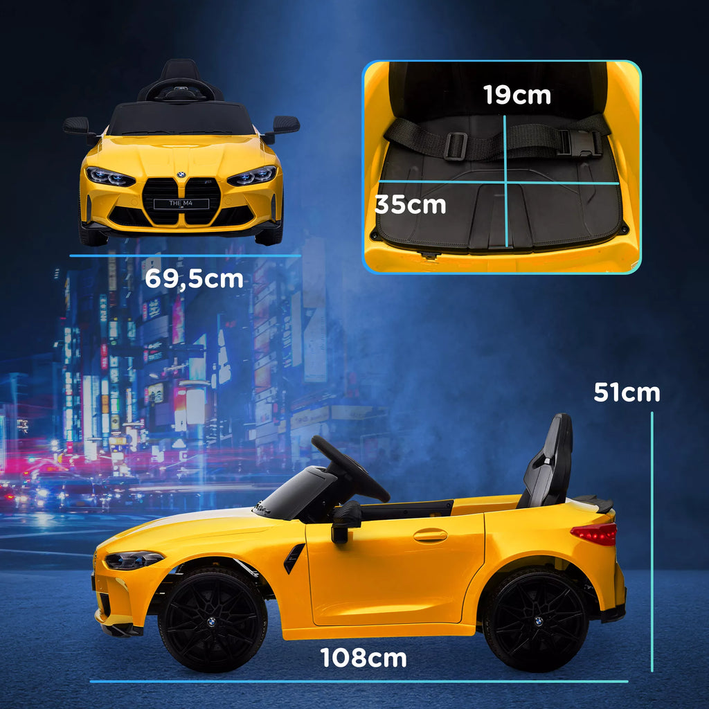 Vaikiškas elektromobilis BMW M4, 3–5 metų vaikams, geltonas