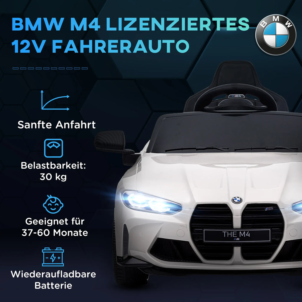 Vaikiškas elektromobilis BMW M4 su nuotolinio valdymo pulteliu, 3-5 metų vaikams, baltas