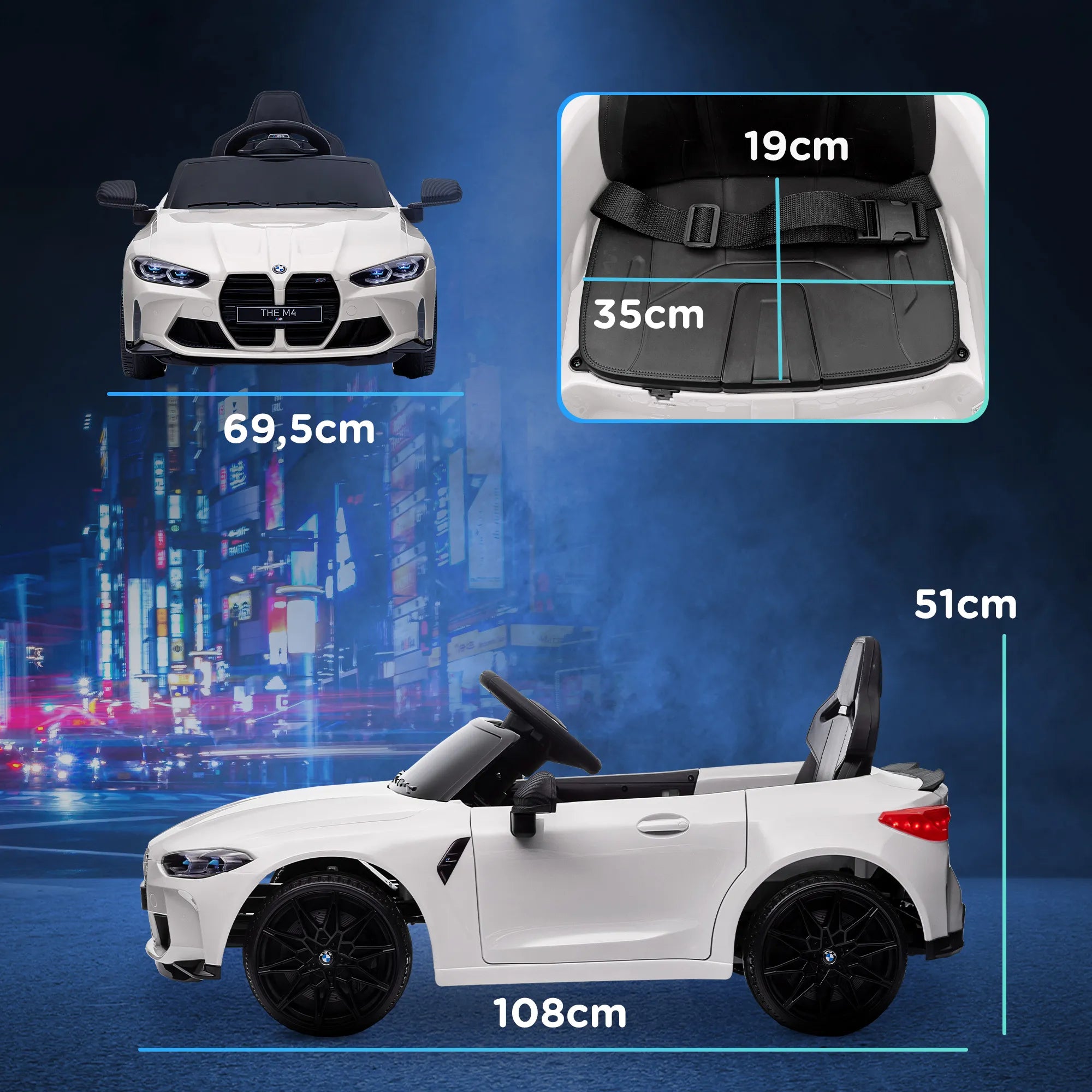 Vaikiškas elektromobilis BMW M4 su nuotolinio valdymo pulteliu, 3-5 metų vaikams, baltas
