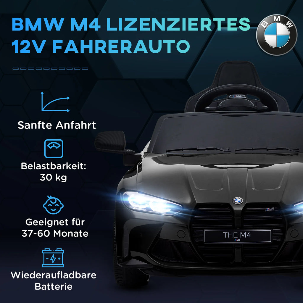 Vaikiškas elektromobilis BMW M4 su nuotolinio valdymo pulteliu, 3–5 metų vaikams, juodas