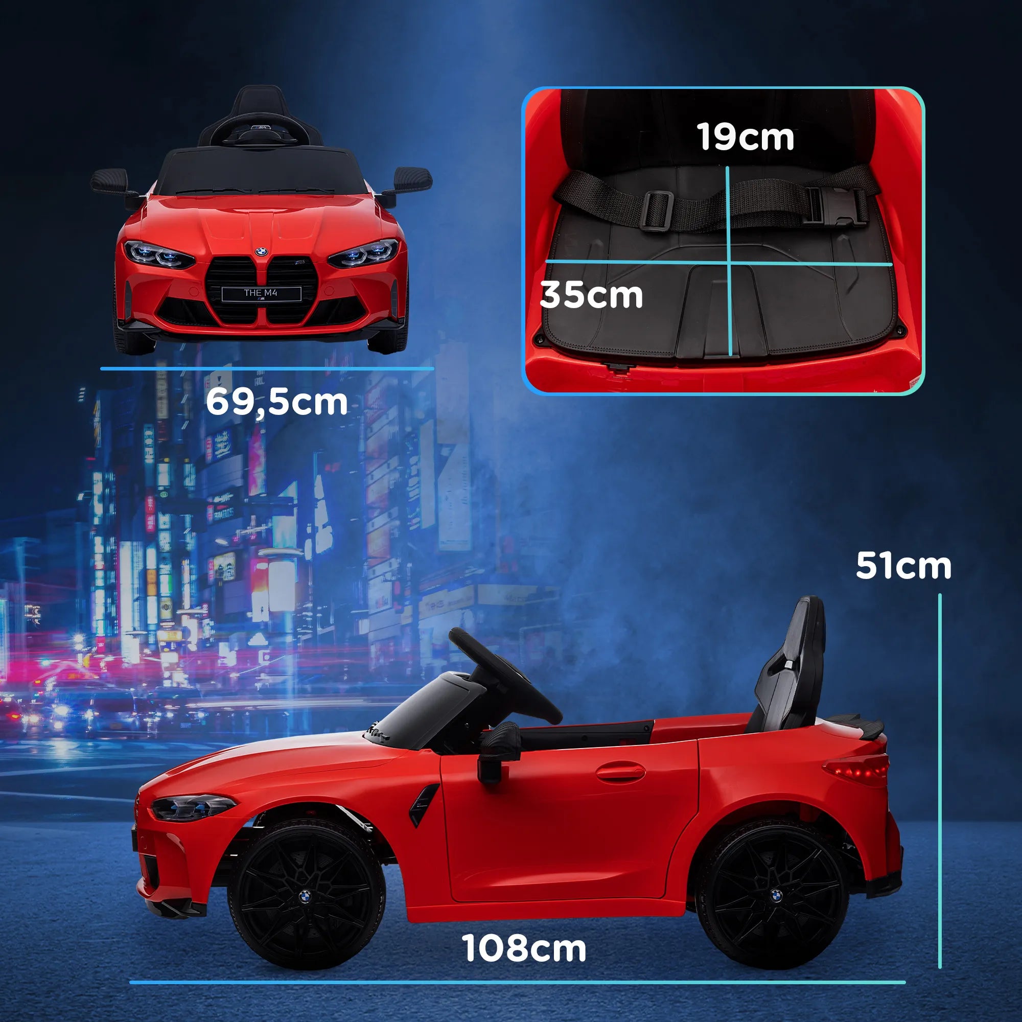 Vaikiškas elektromobilis BMW M4 su nuotolinio valdymo pulteliu, 3-5 metų vaikams, raudonas