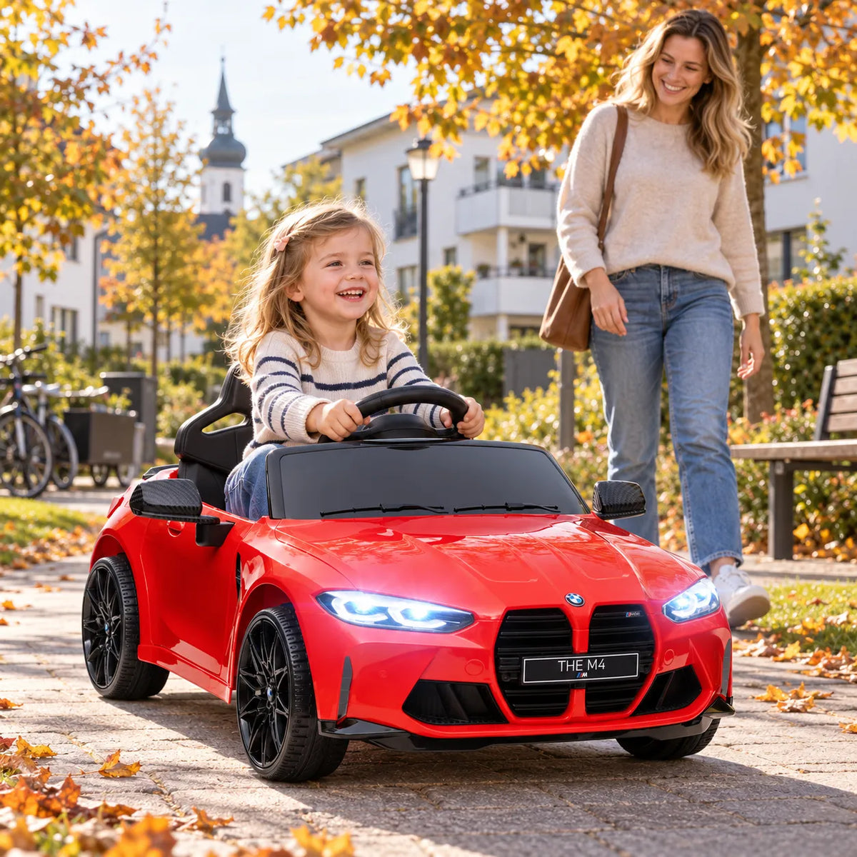 Vaikiškas elektromobilis BMW M4 su nuotolinio valdymo pulteliu, 3-5 metų vaikams, raudonas