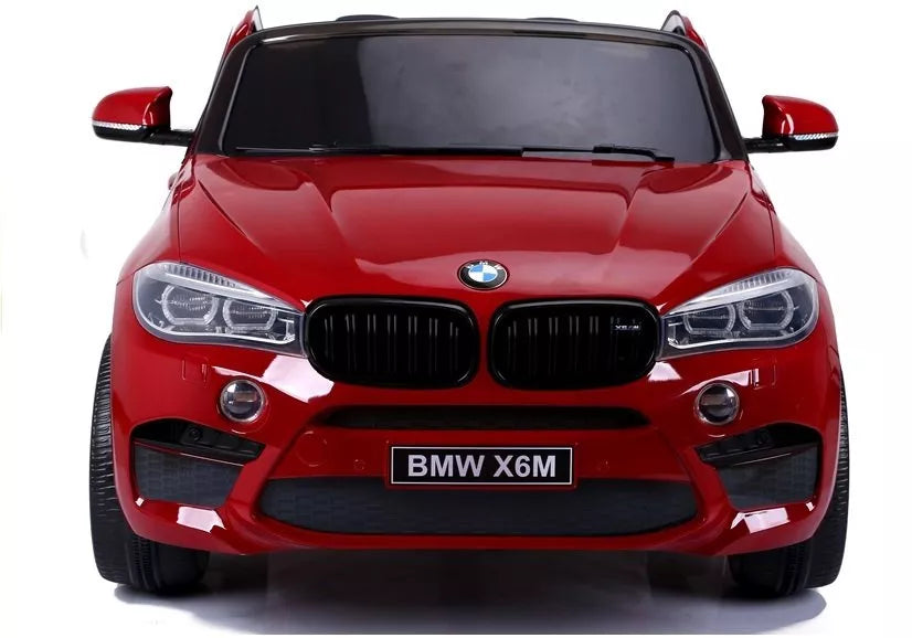 Vaikiškas elektromobilis BMW X6M, 12 V, 2x120W, su odine sėdyne, guminiais ratais, raudonas