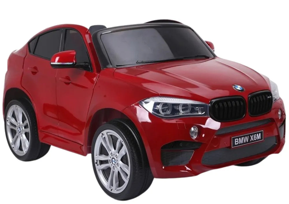Vaikiškas elektromobilis BMW X6M, 12 V, 2x120W, su odine sėdyne, guminiais ratais, raudonas