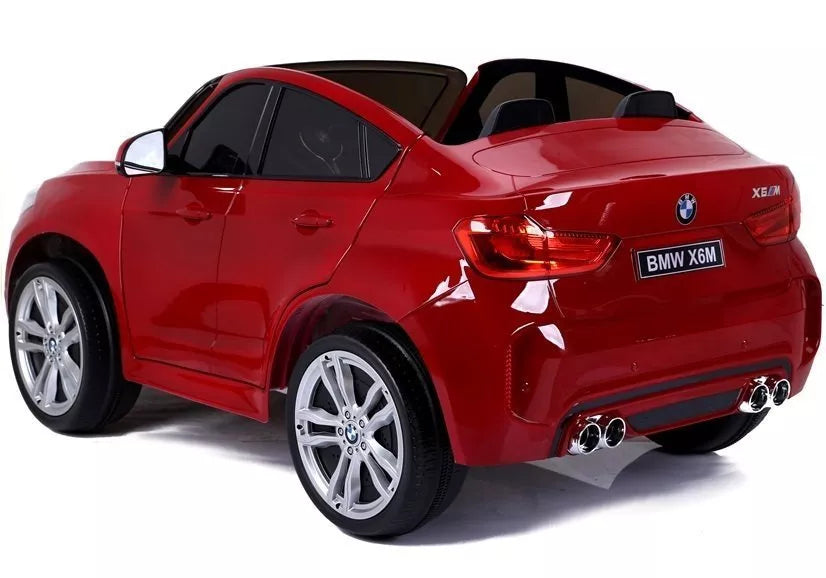 Vaikiškas elektromobilis BMW X6M, 12 V, 2x120W, su odine sėdyne, guminiais ratais, raudonas