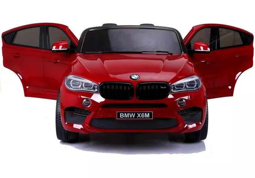 Vaikiškas elektromobilis BMW X6M, 12 V, 2x120W, su odine sėdyne, guminiais ratais, raudonas
