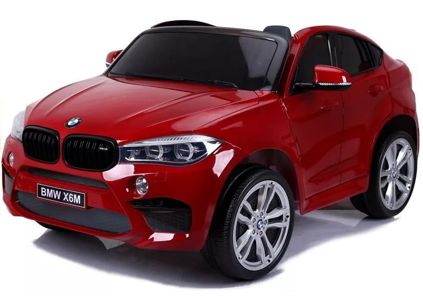 Vaikiškas elektromobilis BMW X6M, 12 V, 2x120W, su odine sėdyne, guminiais ratais, raudonas