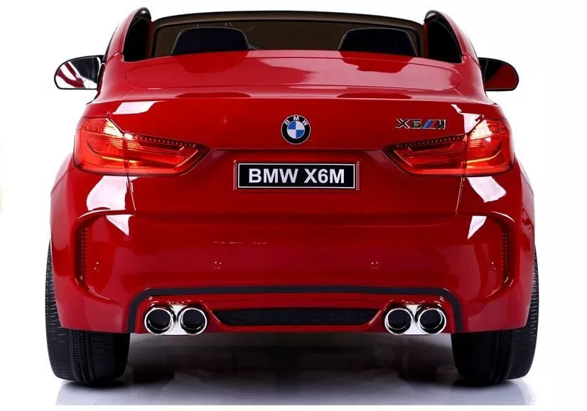 Vaikiškas elektromobilis BMW X6M, 12 V, 2x120W, su odine sėdyne, guminiais ratais, raudonas