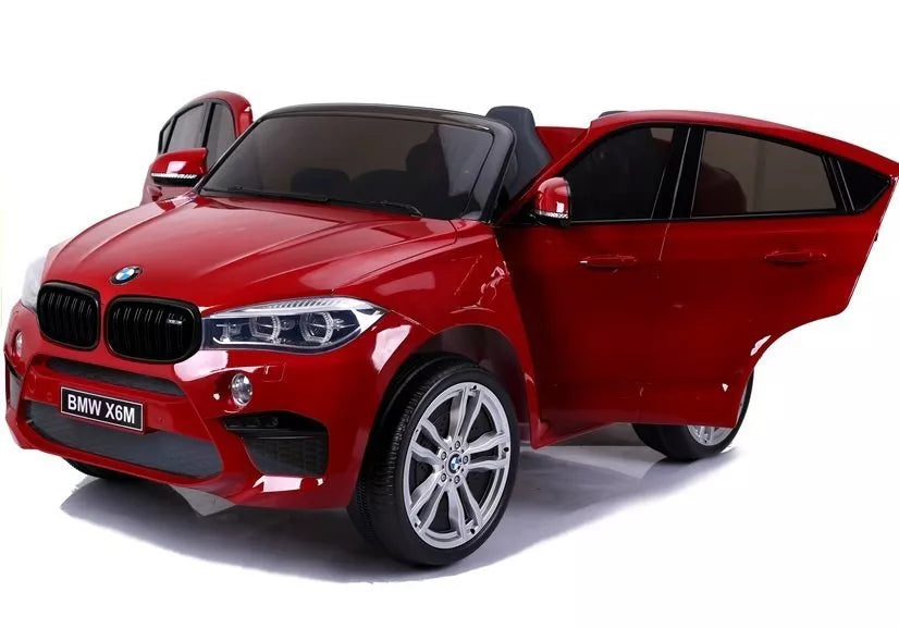 Vaikiškas elektromobilis BMW X6M, 12 V, 2x120W, su odine sėdyne, guminiais ratais, raudonas
