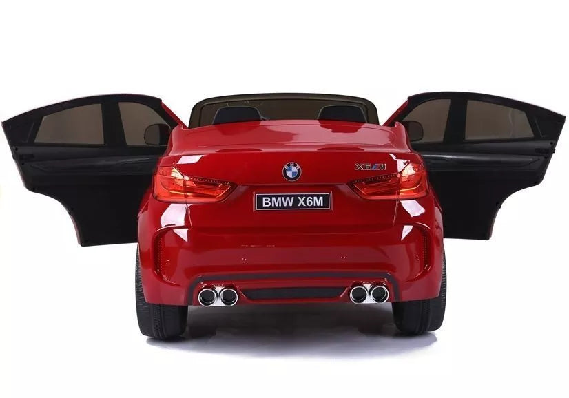 Vaikiškas elektromobilis BMW X6M, 12 V, 2x120W, su odine sėdyne, guminiais ratais, raudonas