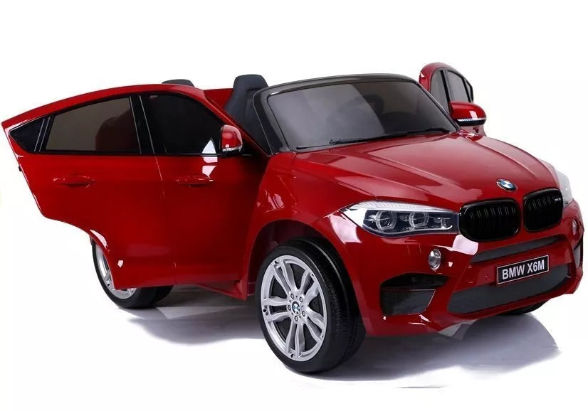 Vaikiškas elektromobilis BMW X6M, 12 V, 2x120W, su odine sėdyne, guminiais ratais, raudonas