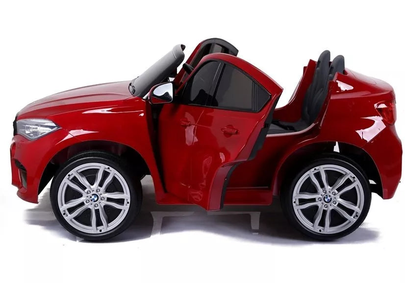 Vaikiškas elektromobilis BMW X6M, 12 V, 2x120W, su odine sėdyne, guminiais ratais, raudonas