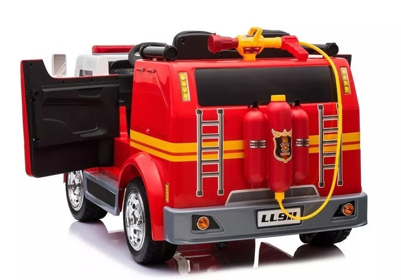 Vaikiškas elektromobilis Fire Truck, 12 V, su ekologiškos odos sėdyne, raudonas