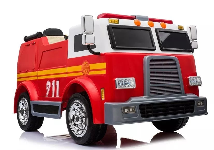 Vaikiškas elektromobilis Fire Truck, 12 V, su ekologiškos odos sėdyne, raudonas