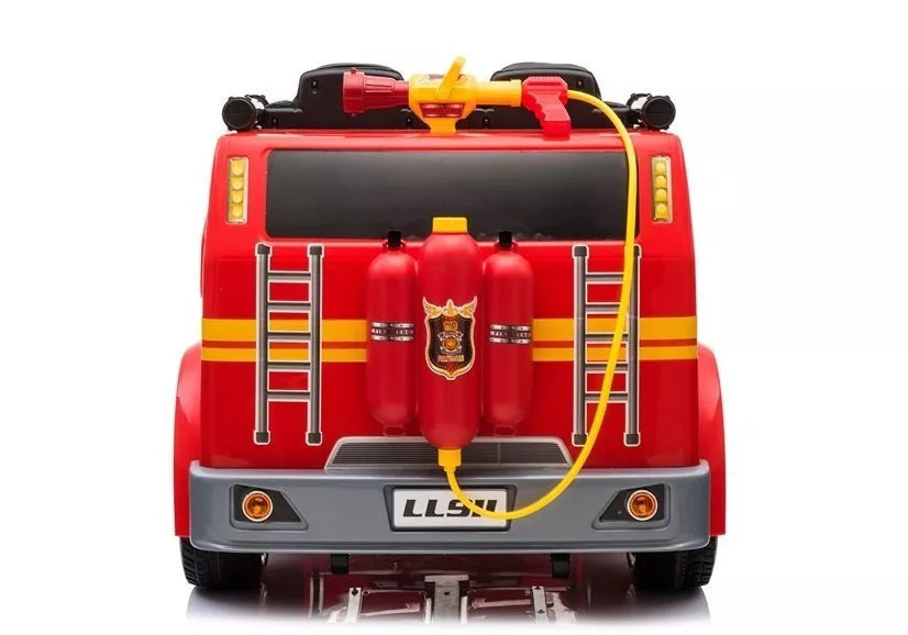 Vaikiškas elektromobilis Fire Truck, 12 V, su ekologiškos odos sėdyne, raudonas