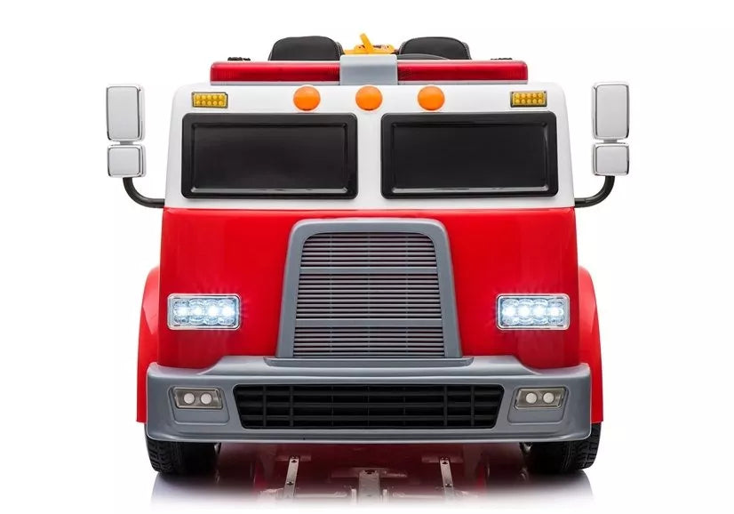 Vaikiškas elektromobilis Fire Truck, 12 V, su ekologiškos odos sėdyne, raudonas