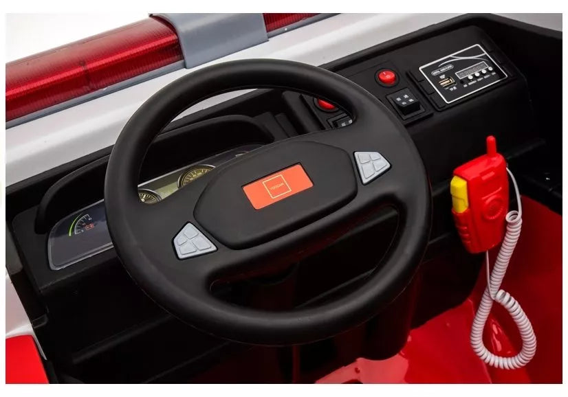 Vaikiškas elektromobilis Fire Truck, 12 V, su ekologiškos odos sėdyne, raudonas
