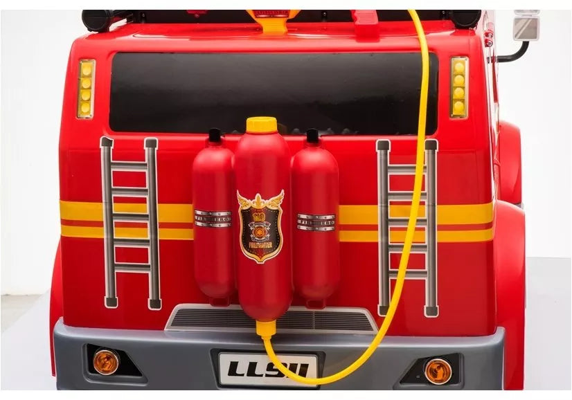 Vaikiškas elektromobilis Fire Truck, 12 V, su ekologiškos odos sėdyne, raudonas