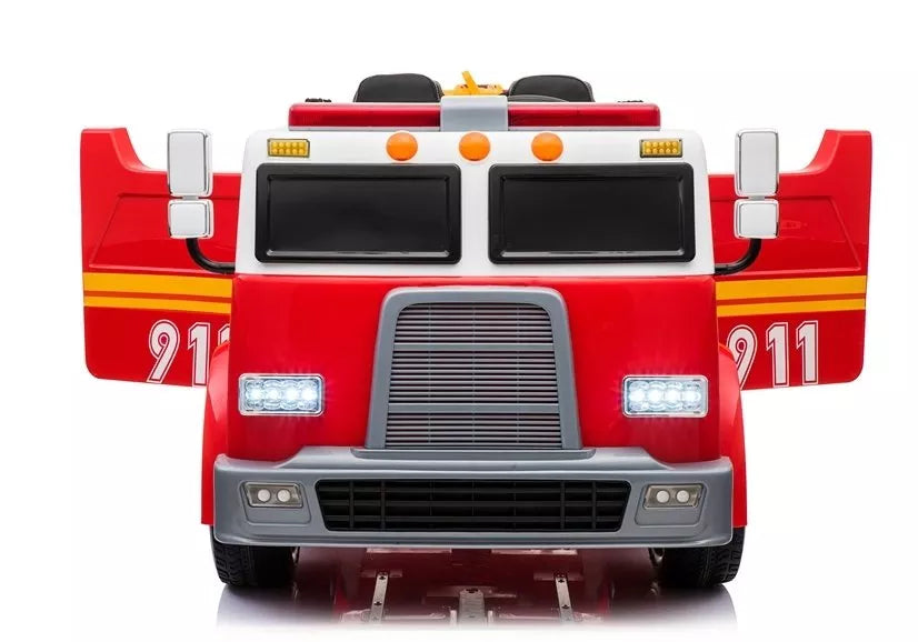 Vaikiškas elektromobilis Fire Truck, 12 V, su ekologiškos odos sėdyne, raudonas