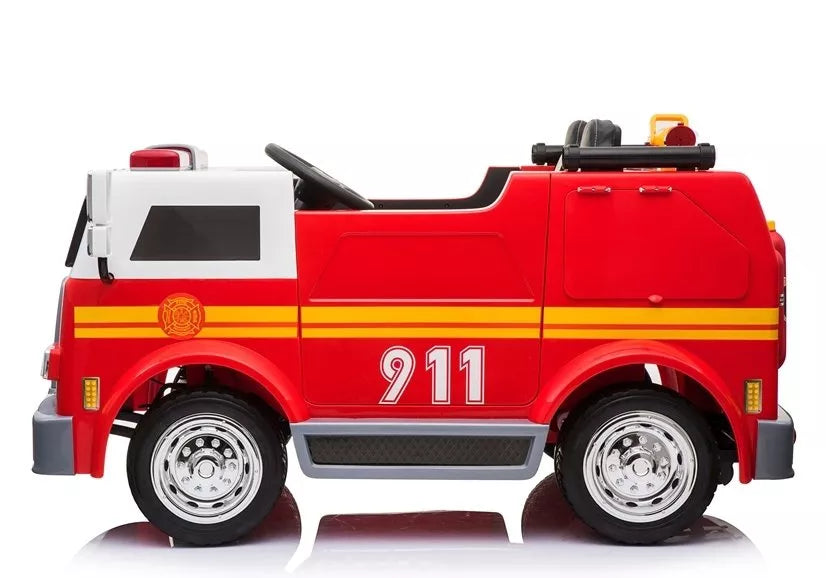 Vaikiškas elektromobilis Fire Truck, 12 V, su ekologiškos odos sėdyne, raudonas