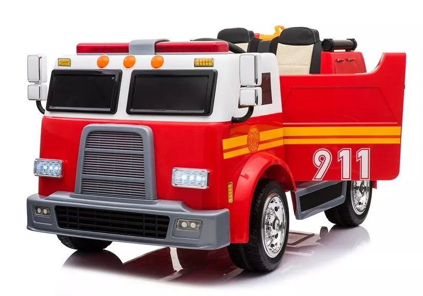 Vaikiškas elektromobilis Fire Truck, 12 V, su ekologiškos odos sėdyne, raudonas