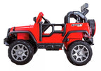 Vaikiškas elektromobilis Jeep, 12 V, 2 pavaros, su EVA ratais, eko odos sėdyne ir pulteliu, raudonas
