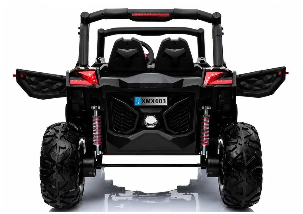 Vaikiškas elektromobilis Jeep, 12 V, 4x45W, su odine sėdyne, juodas