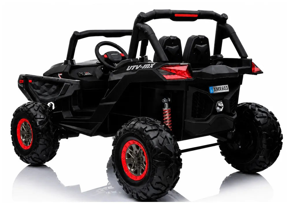 Vaikiškas elektromobilis Jeep, 12 V, 4x45W, su odine sėdyne, juodas