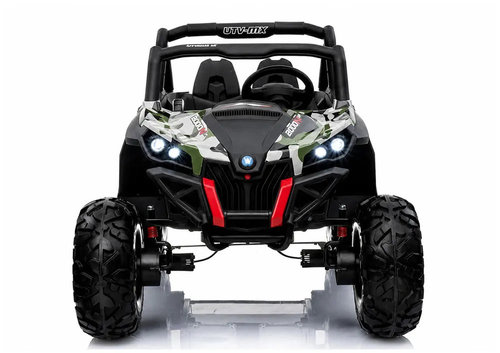 Vaikiškas elektromobilis Jeep, 24 V, 4x45 W, su eko-odos sėdyne, žalias kamufliažinis