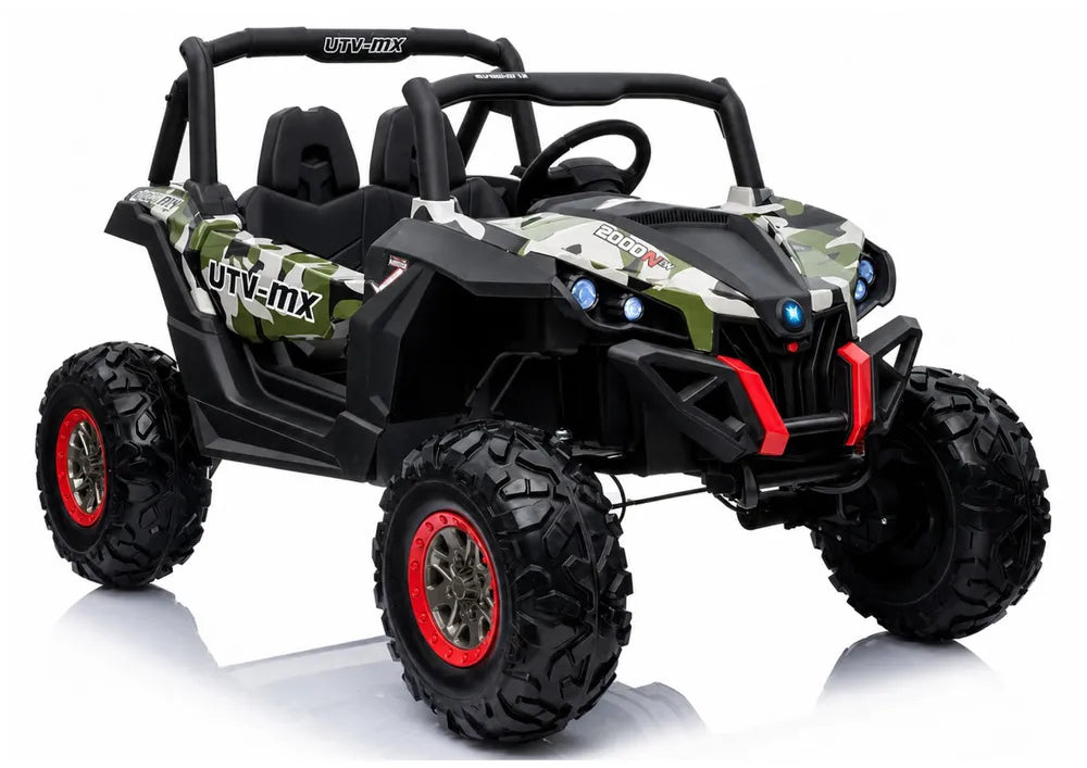 Vaikiškas elektromobilis Jeep, 24 V, 4x45 W, su eko-odos sėdyne, žalias kamufliažinis