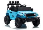 Vaikiškas elektromobilis Jeep, 24 V, su nuotolinio valdymo pultu, šviesomis, ekologiškos odos sėdyne, žydras