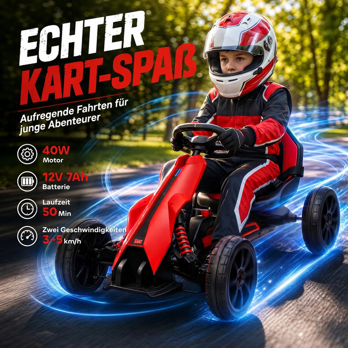 Vaikiškas elektromobilis kartingas 3-8 metų vaikams, raudonas