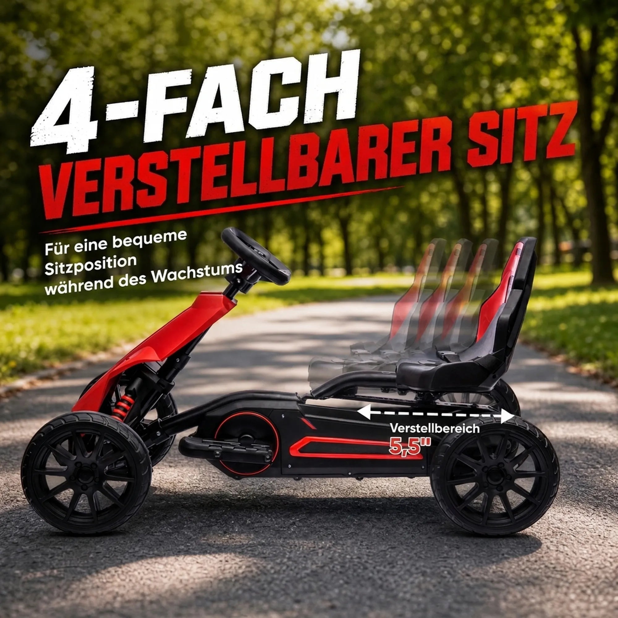 Vaikiškas elektromobilis kartingas 3-8 metų vaikams, raudonas