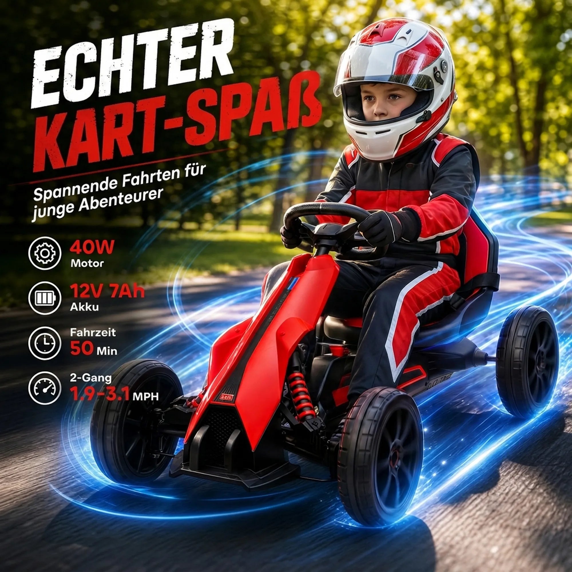 Vaikiškas elektromobilis kartingas 3-8 metų vaikams, raudonas