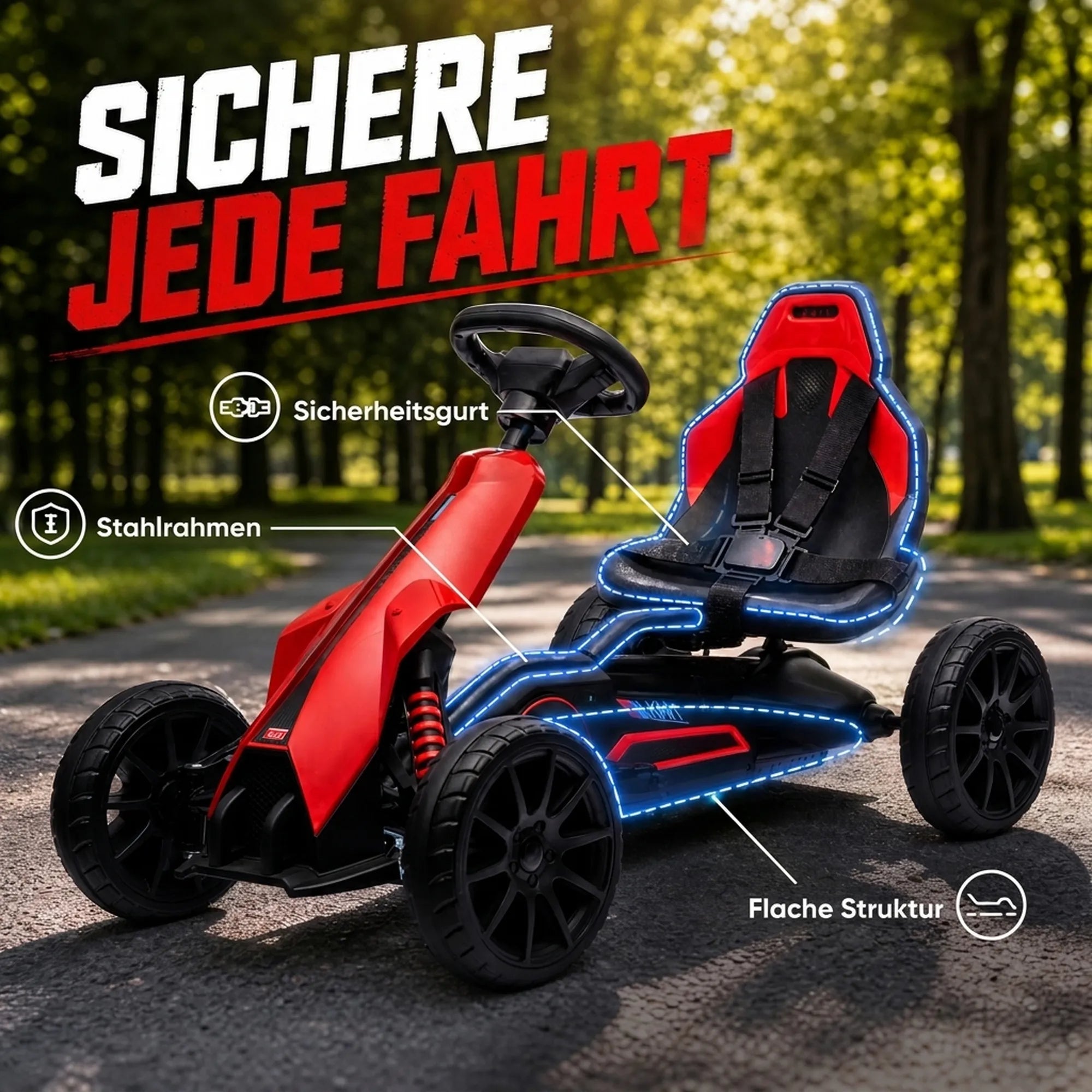 Vaikiškas elektromobilis kartingas 3-8 metų vaikams, raudonas