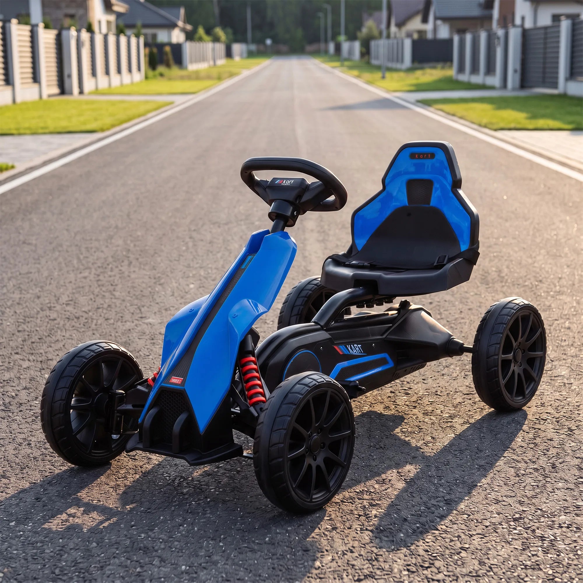 Vaikiškas elektromobilis kartingas su saugos diržu, 3–8 metų vaikams, mėlynas