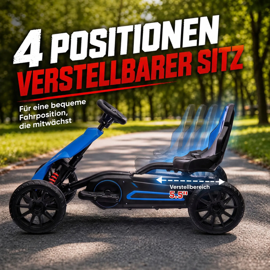 Vaikiškas elektromobilis kartingas su saugos diržu, 3–8 metų vaikams, mėlynas