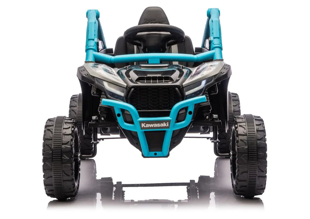Vaikiškas elektromobilis Kawasaki Teryx KRX 1000, 24 V, su sėdynės diržais, juodas ir mėlynas