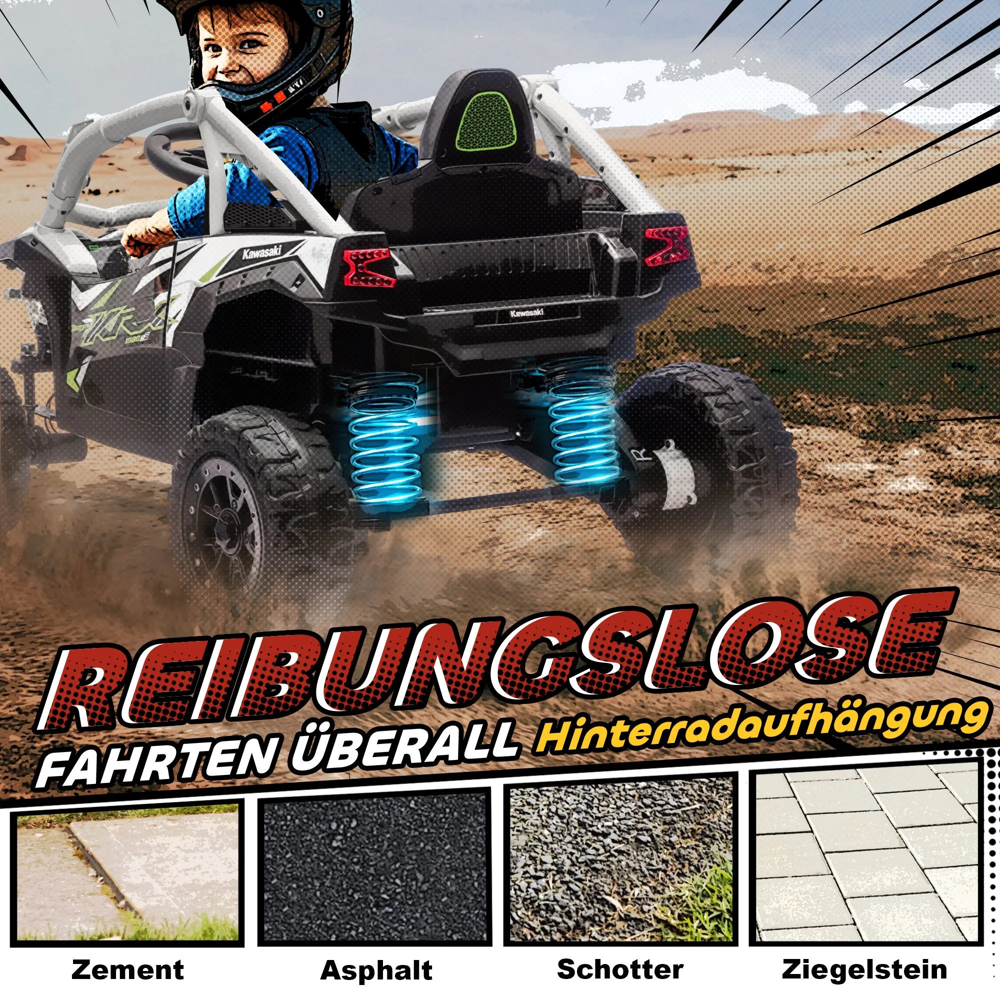 Vaikiškas elektromobilis Kawasaki Teryx KRX 1000, 3-5 metų vaikams, pilkas
