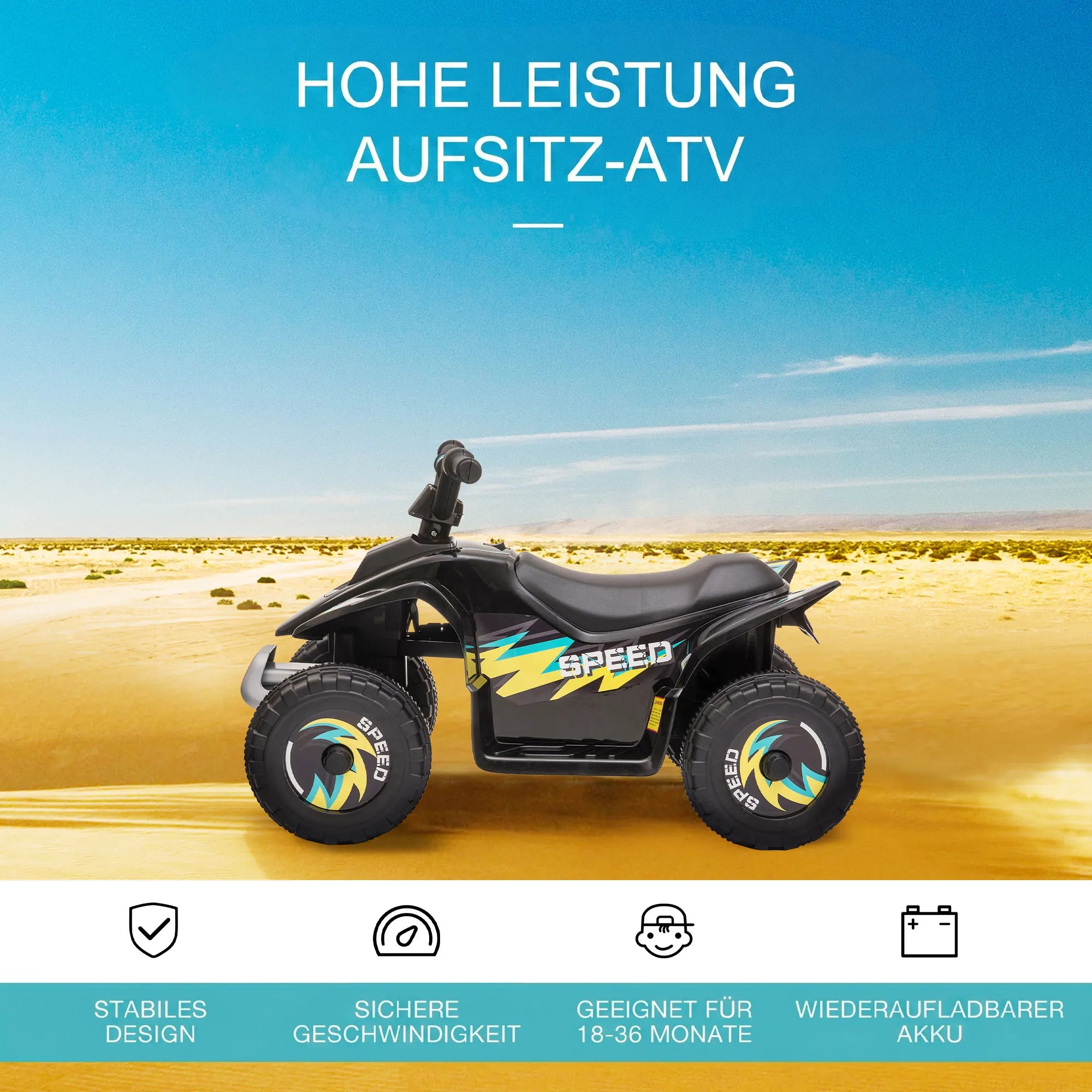 Vaikiškas elektromobilis keturratis 6V, 18–36 mėn. vaikams, juodas